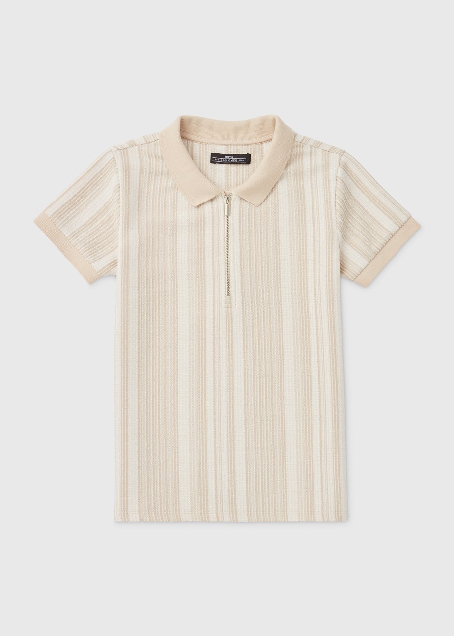 Boys Stone Jacquard Zip Polo Shirt (7-13yrs)