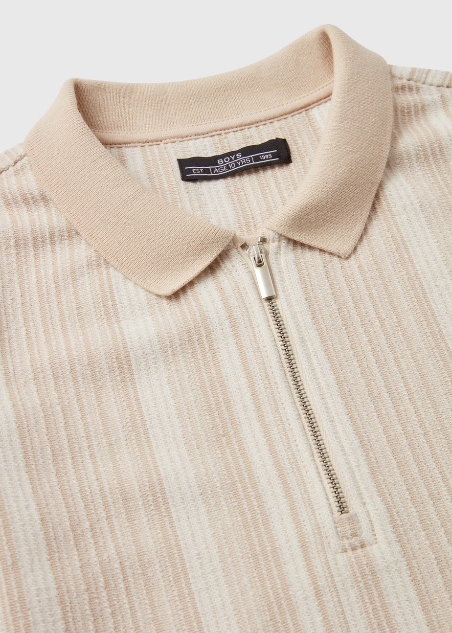 Boys Stone Jacquard Zip Polo Shirt (7-13yrs)