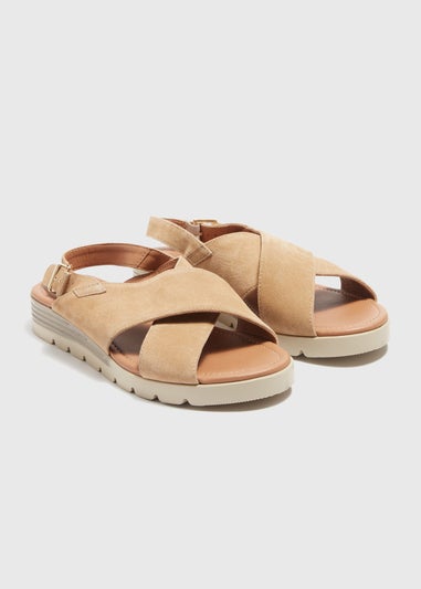 Taupe Leather Suede Cross Strap Sandals