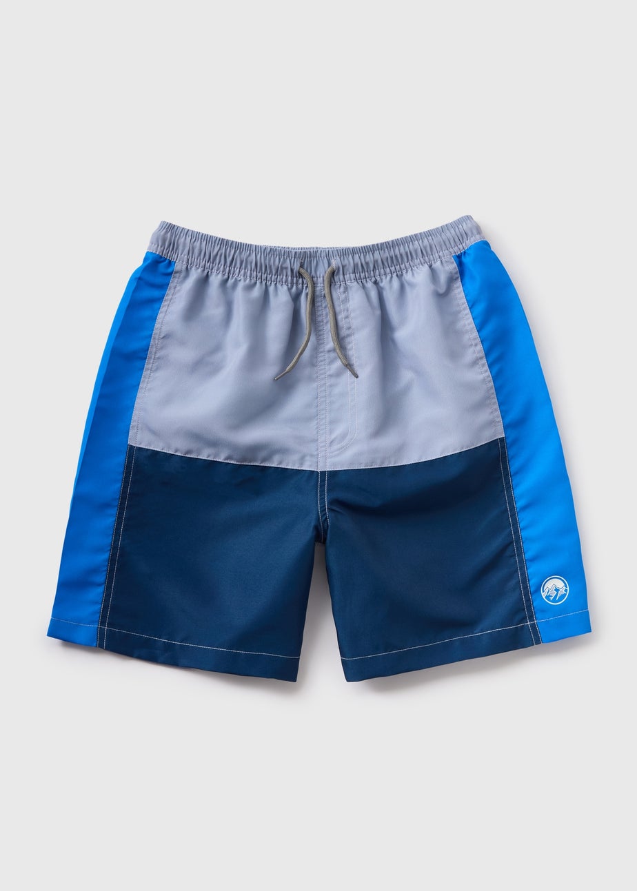 Boys Blue Cut & Sew Colour Block Swim Shorts (6-11yrs)