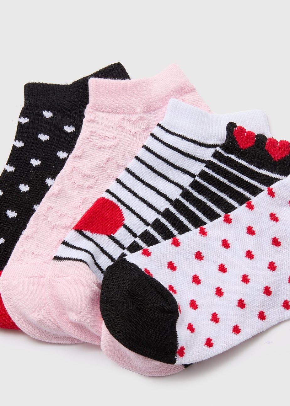 Girls 5 Pack Multicolour Heart Trainer Socks (2-12yrs)