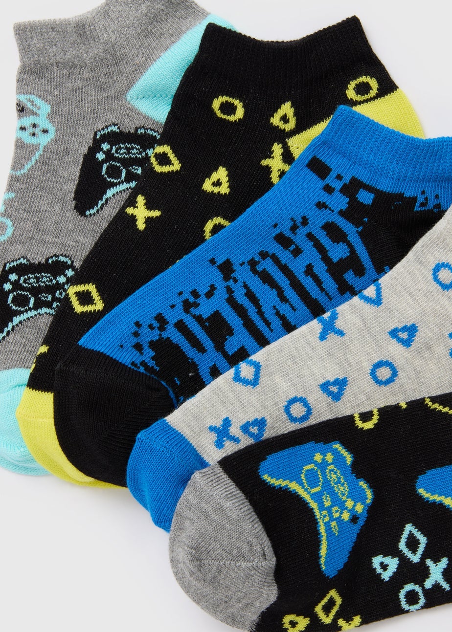 Boys 5 Pack Multicolour Gamer Trainer Socks (Younger 6-Older 6.5)