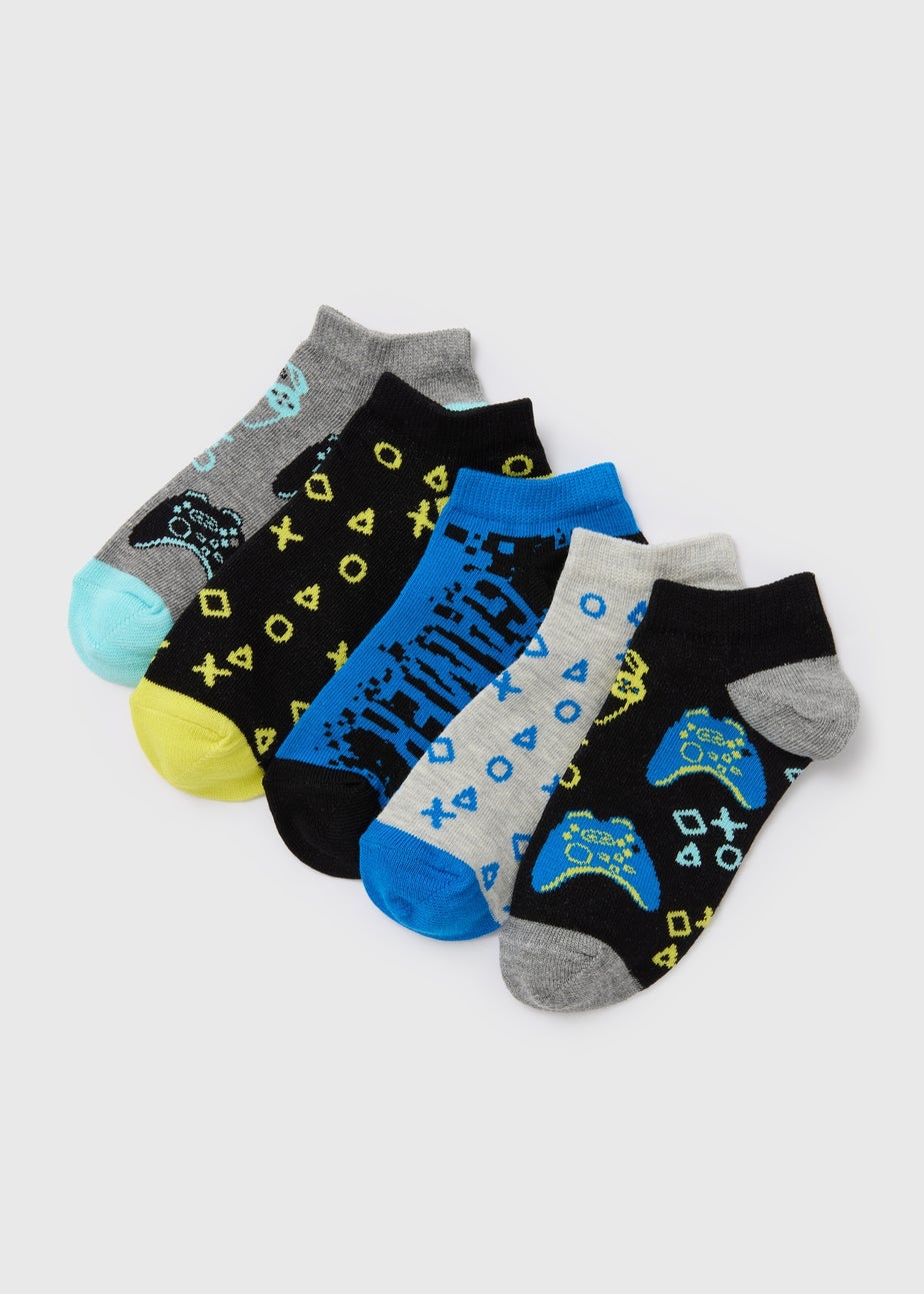 Boys 5 Pack Multicolour Gamer Trainer Socks (Younger 6-Older 6.5)
