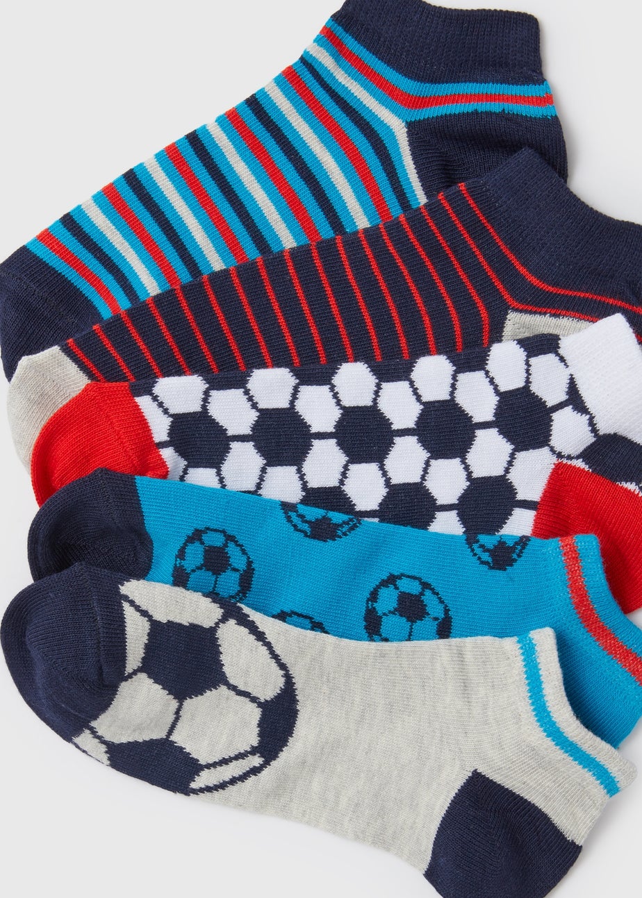 Boys 5 Pack Multicolour Football Trainer Socks (Younger 6-Older 5.5)