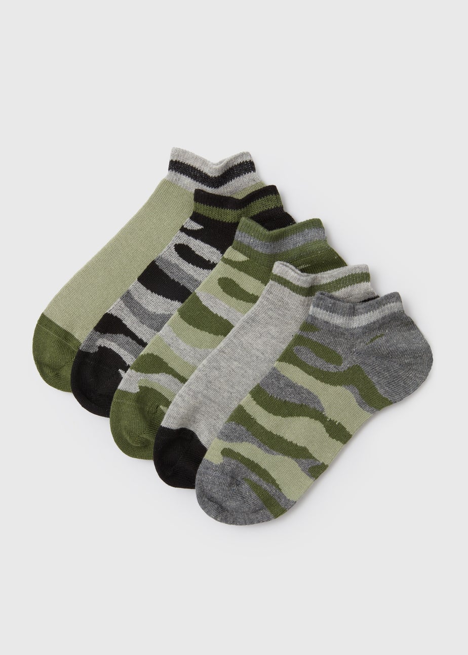 Kids 5 Pack Multicoloured Camo Trainer Socks (7-15yrs)