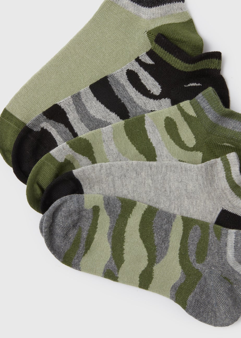 Kids 5 Pack Multicoloured Camo Trainer Socks (7-15yrs)