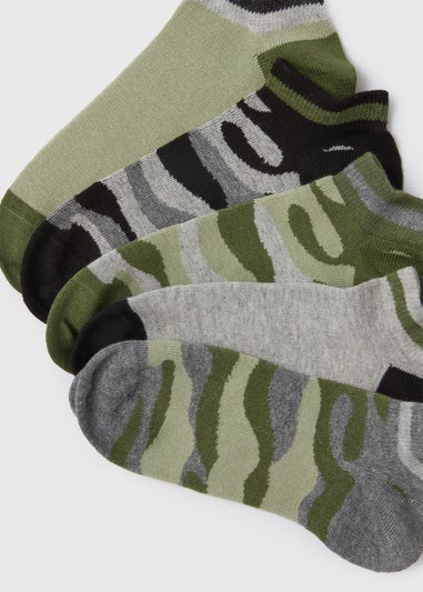 Kids 5 Pack Multicoloured Camo Trainer Socks (7-15yrs)