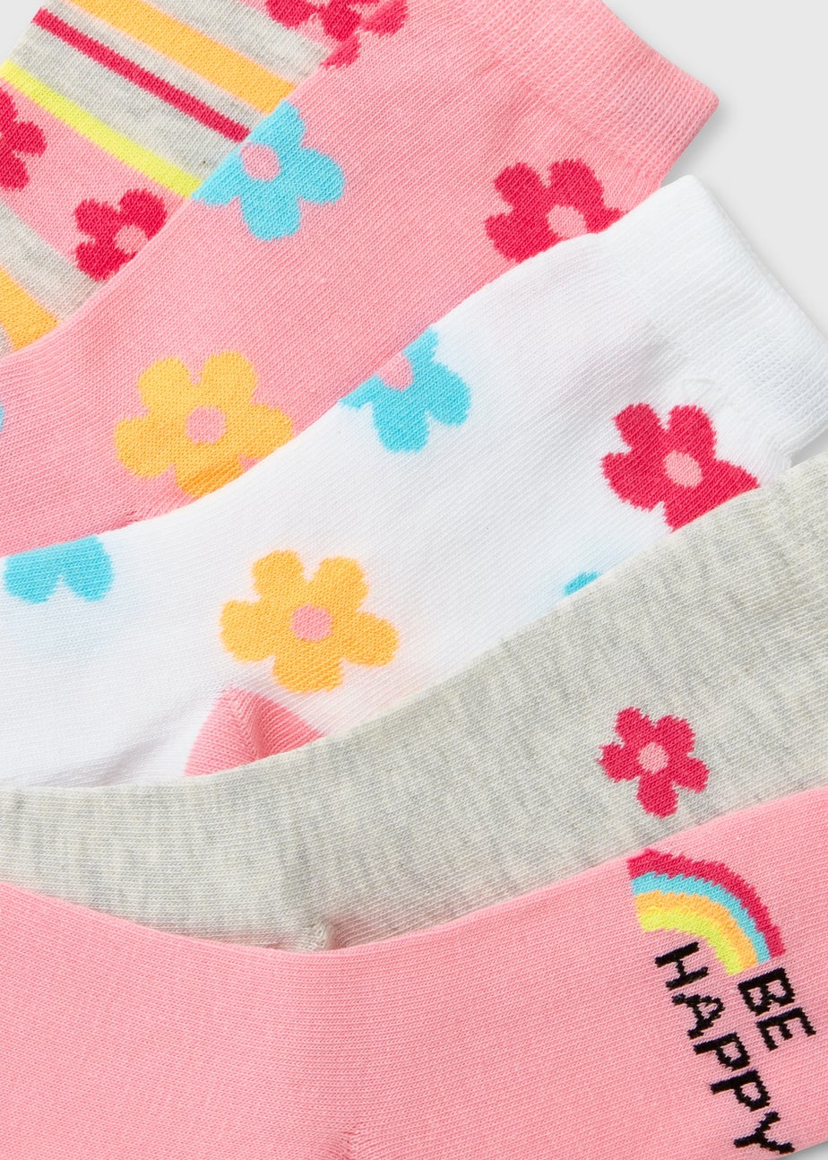 Girls 5 Pack Multicolour Floral Ankle Socks (2-12yrs)