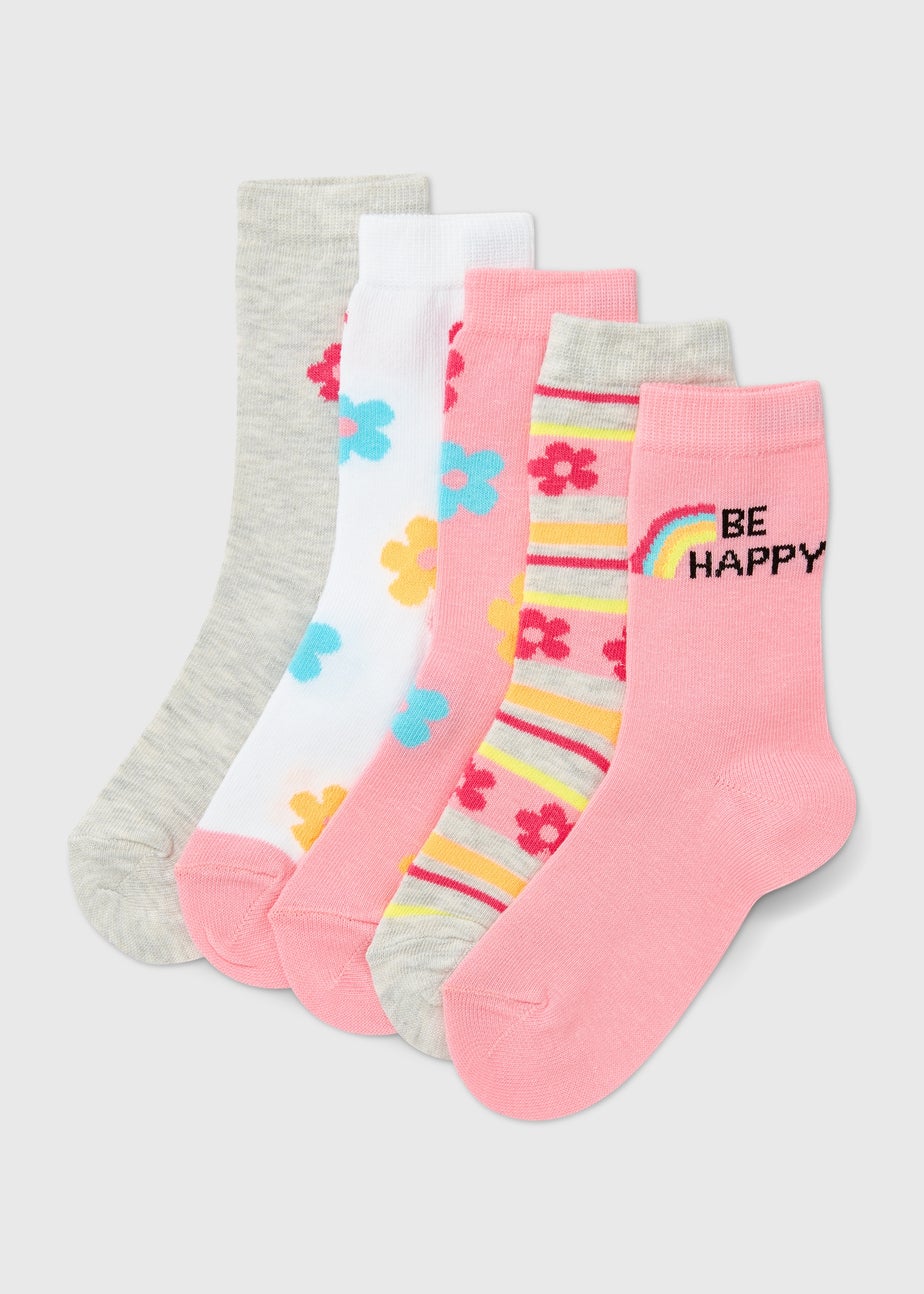 Girls 5 Pack Multicolour Floral Ankle Socks (2-12yrs)