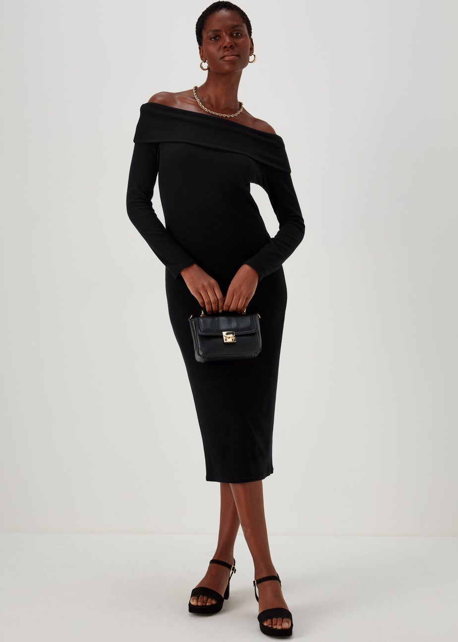 Black Ribbed Bardot Dress