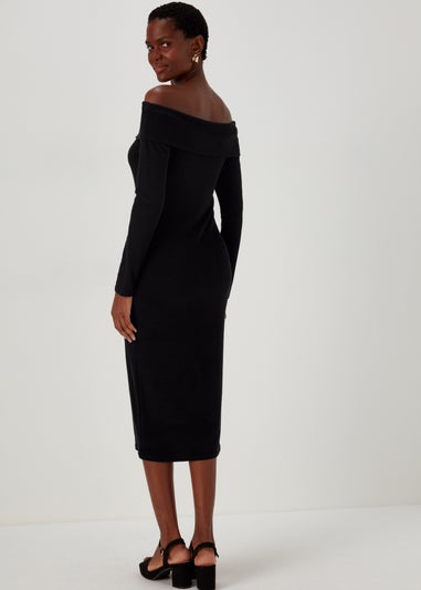 Black Ribbed Bardot Dress
