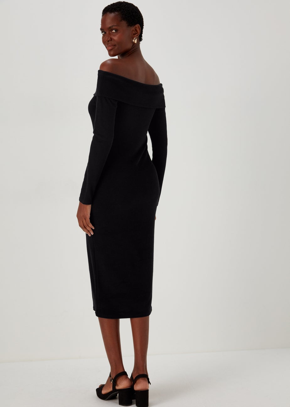 Black Ribbed Bardot Dress
