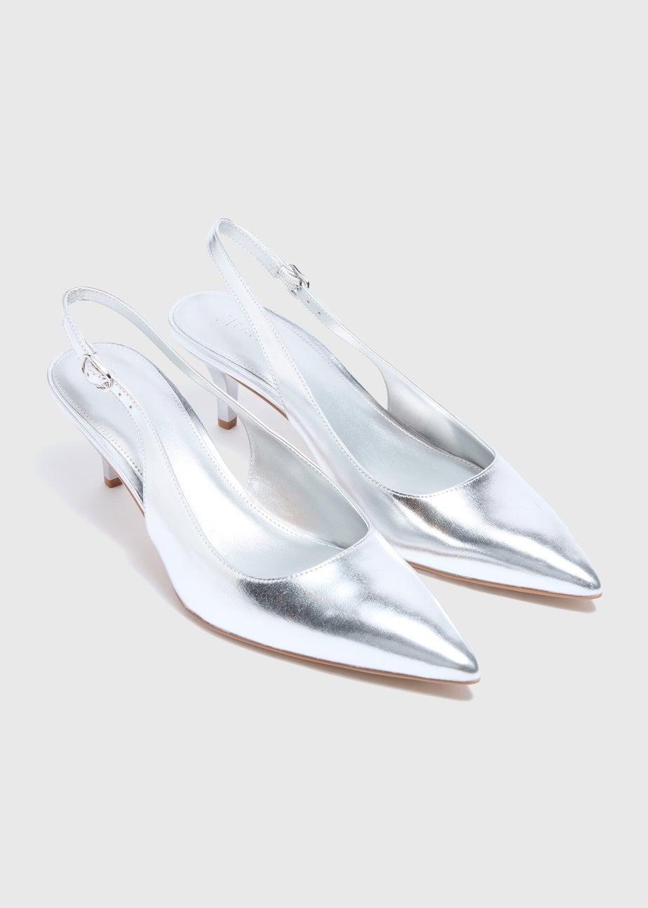Silver Sling Back Heels