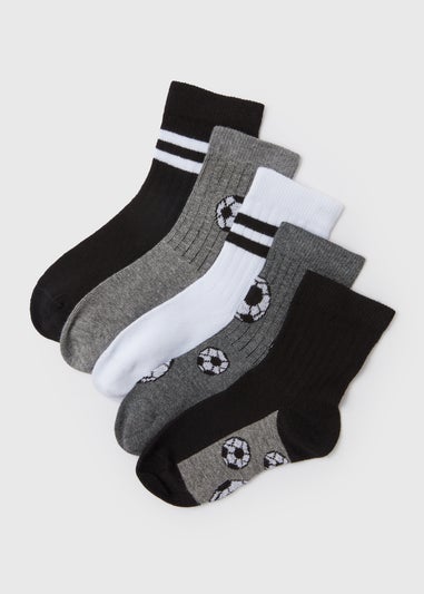 Boys 5 Pack Multicoloured Football Sports Socks (7-15yrs)