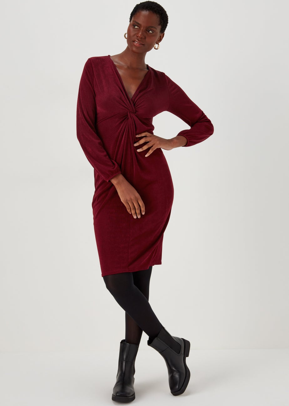 Burgundy Front Knot Dress