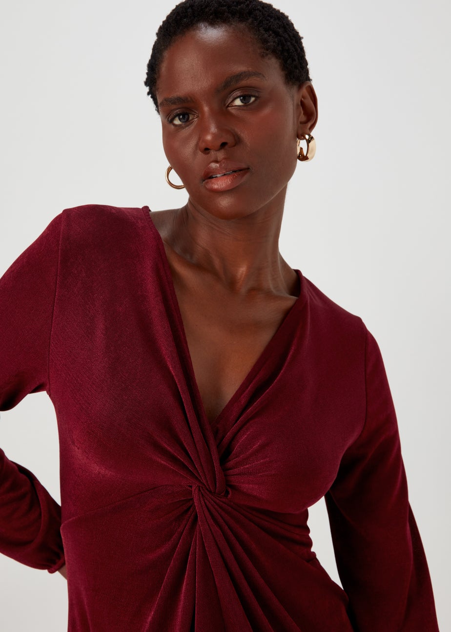 Burgundy Front Knot Dress