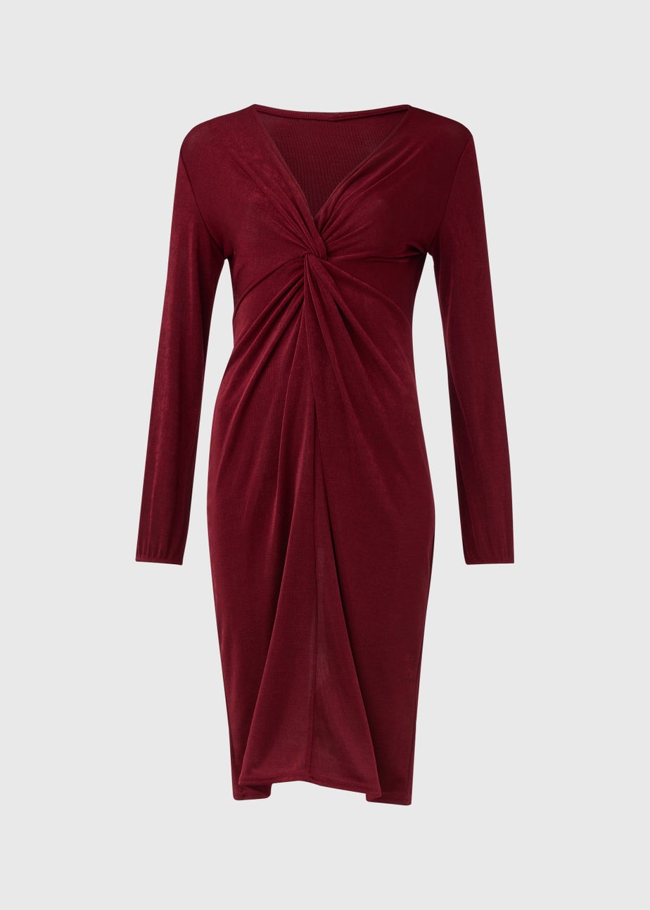 Burgundy Front Knot Dress