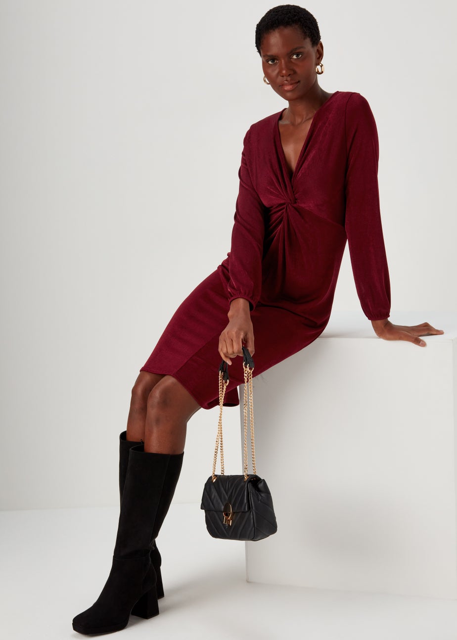 Burgundy Front Knot Dress