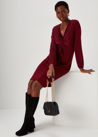 Burgundy Front Knot Dress