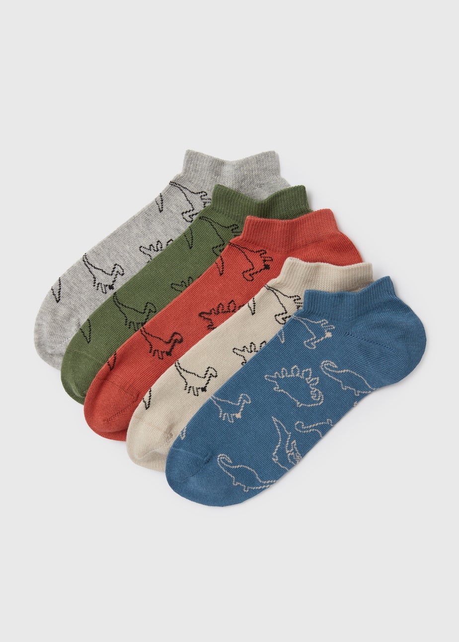 Kids 5 Pack Multicoloured Dino Trainer Socks