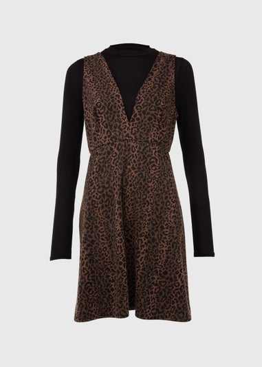 Black Leopard Print Pinafore Dress