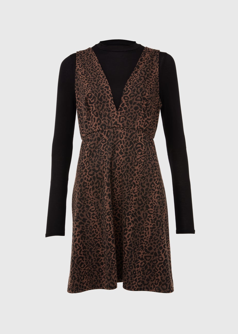 Black Leopard Print Pinafore Dress