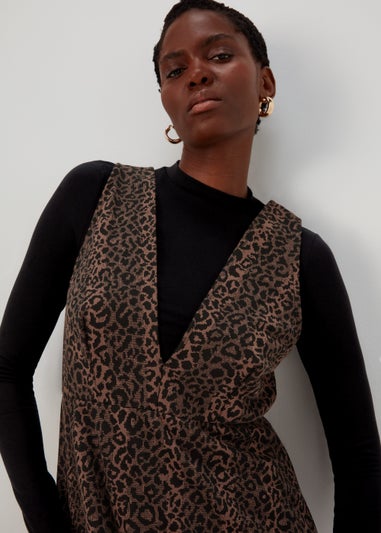 Black Leopard Print Pinafore Dress