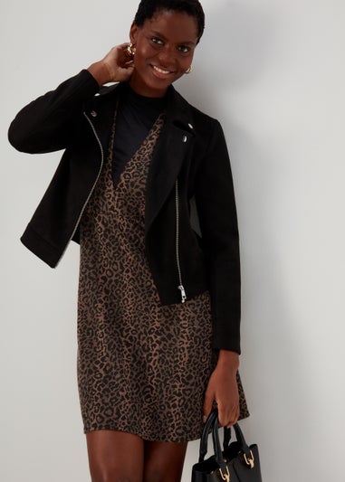 Black Leopard Print Pinafore Dress