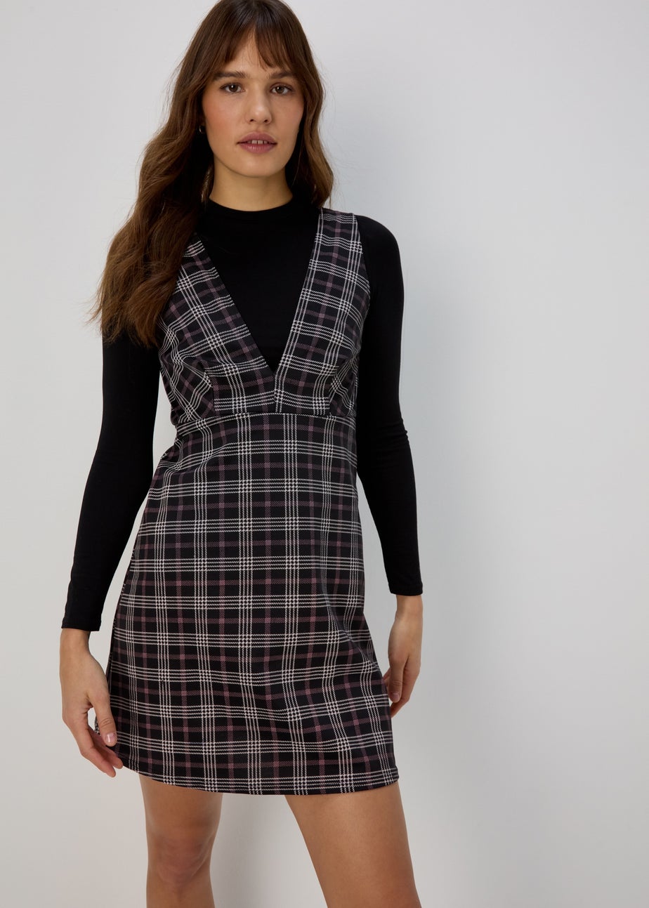 Black & Check Pinafore Dress