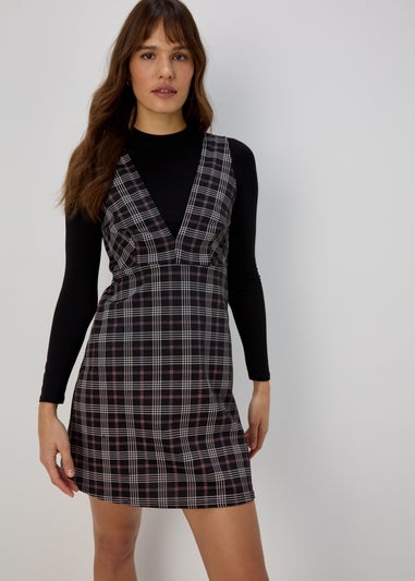 Black & Check Pinafore Dress