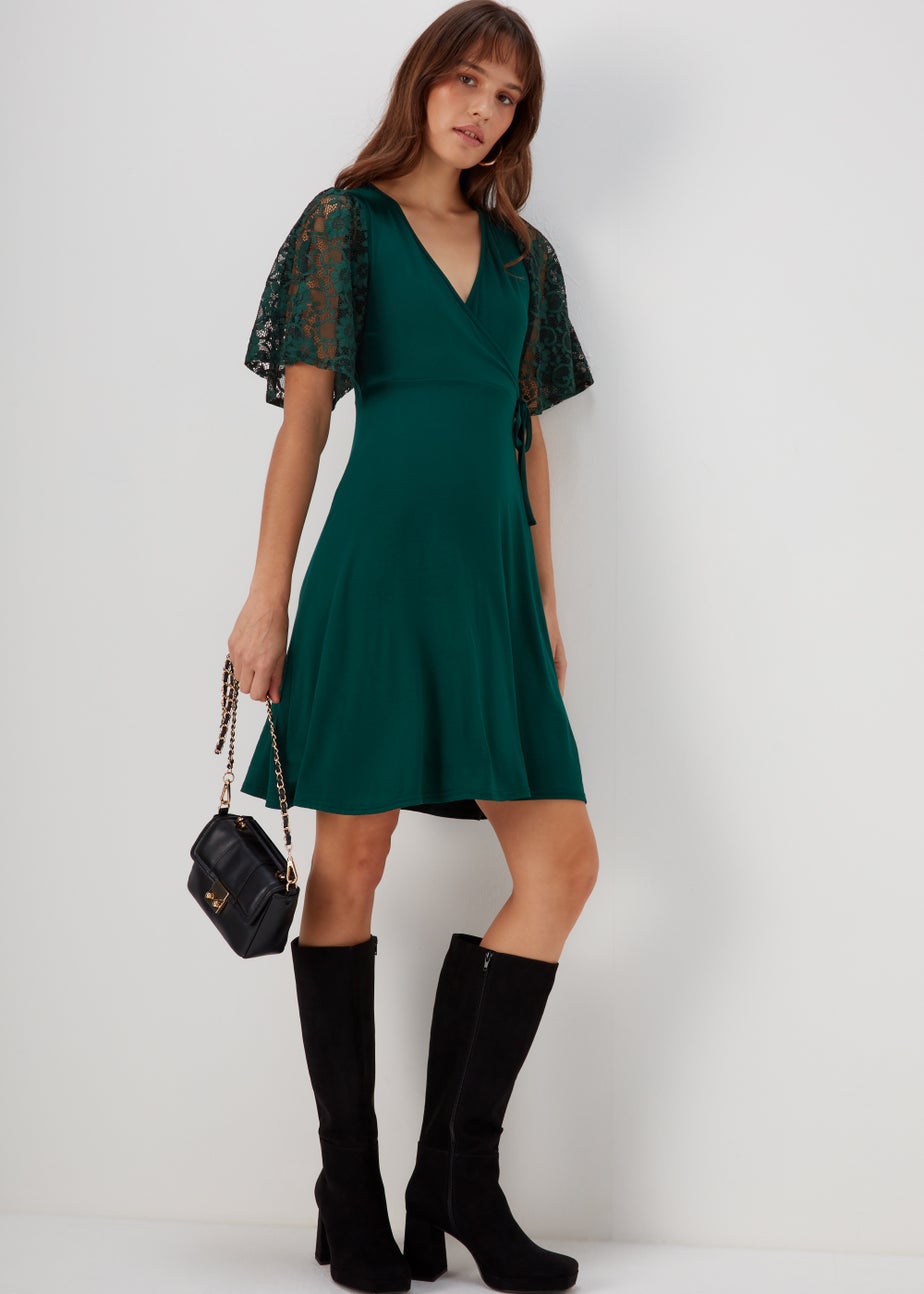 Green Lace Sleeve Dress