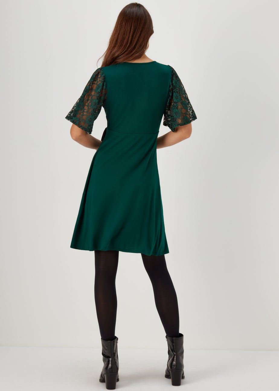 Green Lace Sleeve Dress