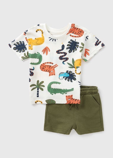 Boys Ecru Safari Print T-Shirt & Shorts Set (1-7yrs)