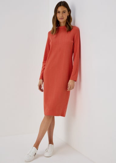 Orange High Neck Midi Dress