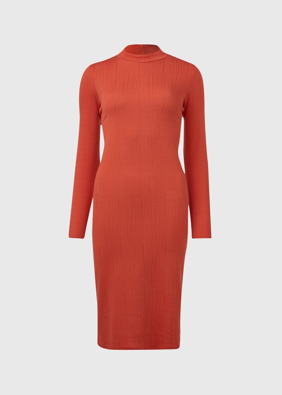 Orange High Neck Midi Dress