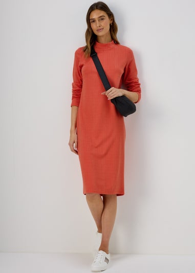 Orange High Neck Midi Dress