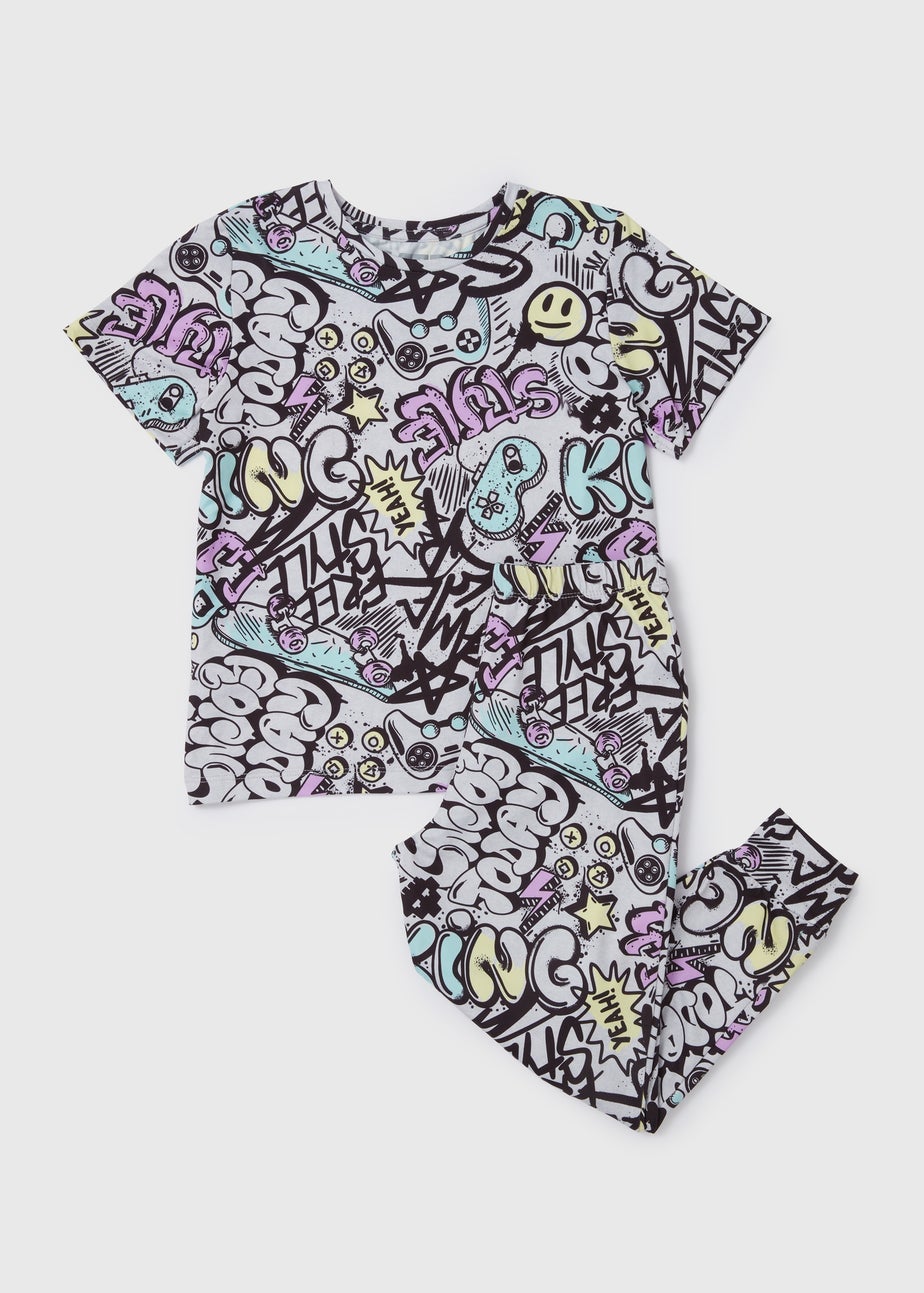 Boys Grey Graffiti Pyjama Set (4-13yrs)