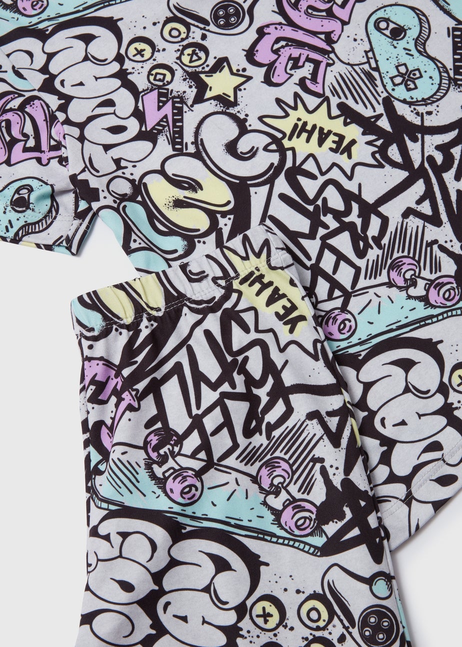 Boys Grey Graffiti Pyjama Set (4-13yrs)