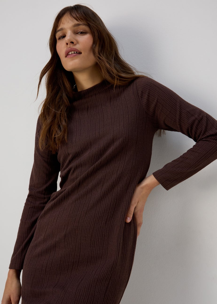 Brown High Neck Midi Dress