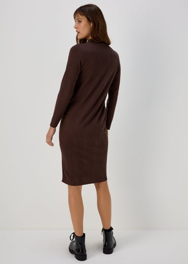 Brown High Neck Midi Dress