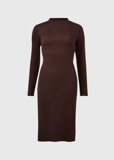 Brown High Neck Midi Dress