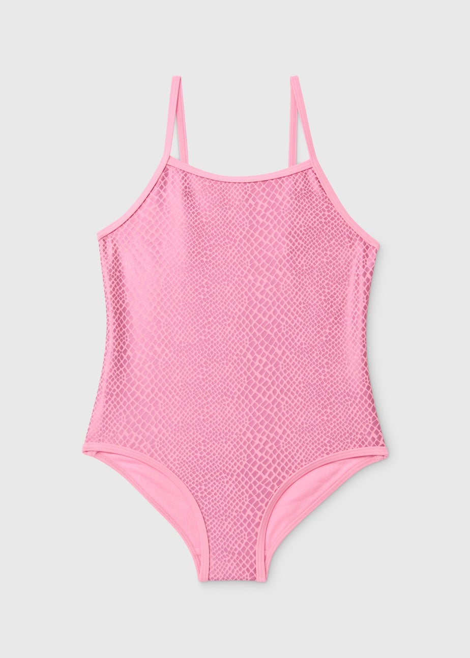 Girls Pink Metallic Snake Swimsuit (7-13yrs)