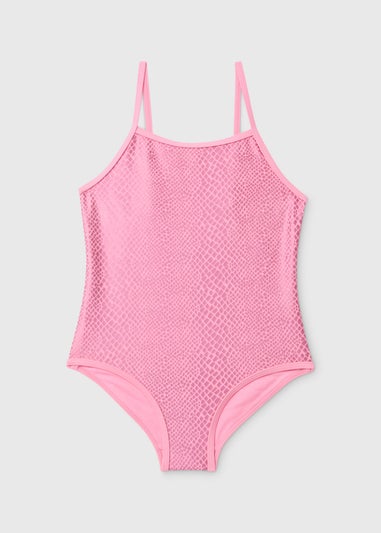 Girls Pink Metallic Snake Swimsuit (7-13yrs)