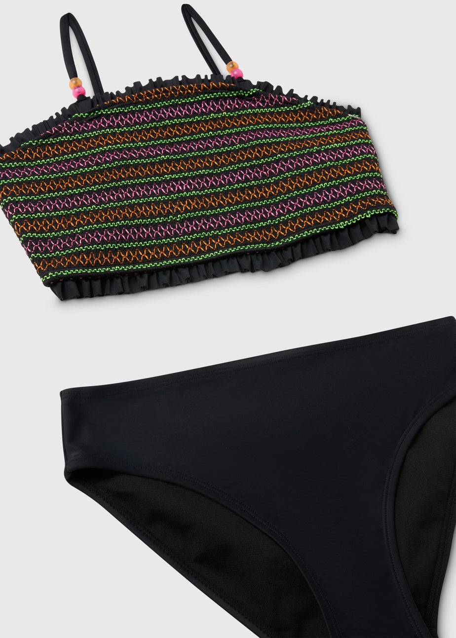 Girls Black Contrast Shirred Bikini (6-14yrs)