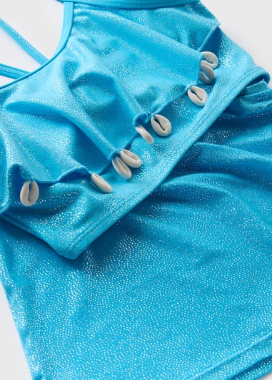 Girls Blue 3 Piece Metallic Swim Set (6-15yrs)