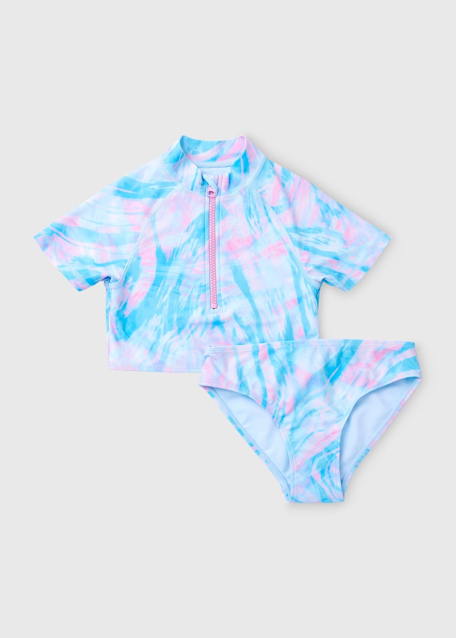 Girls Multicolour Palm Tree Zip Tankini (6-13yrs)