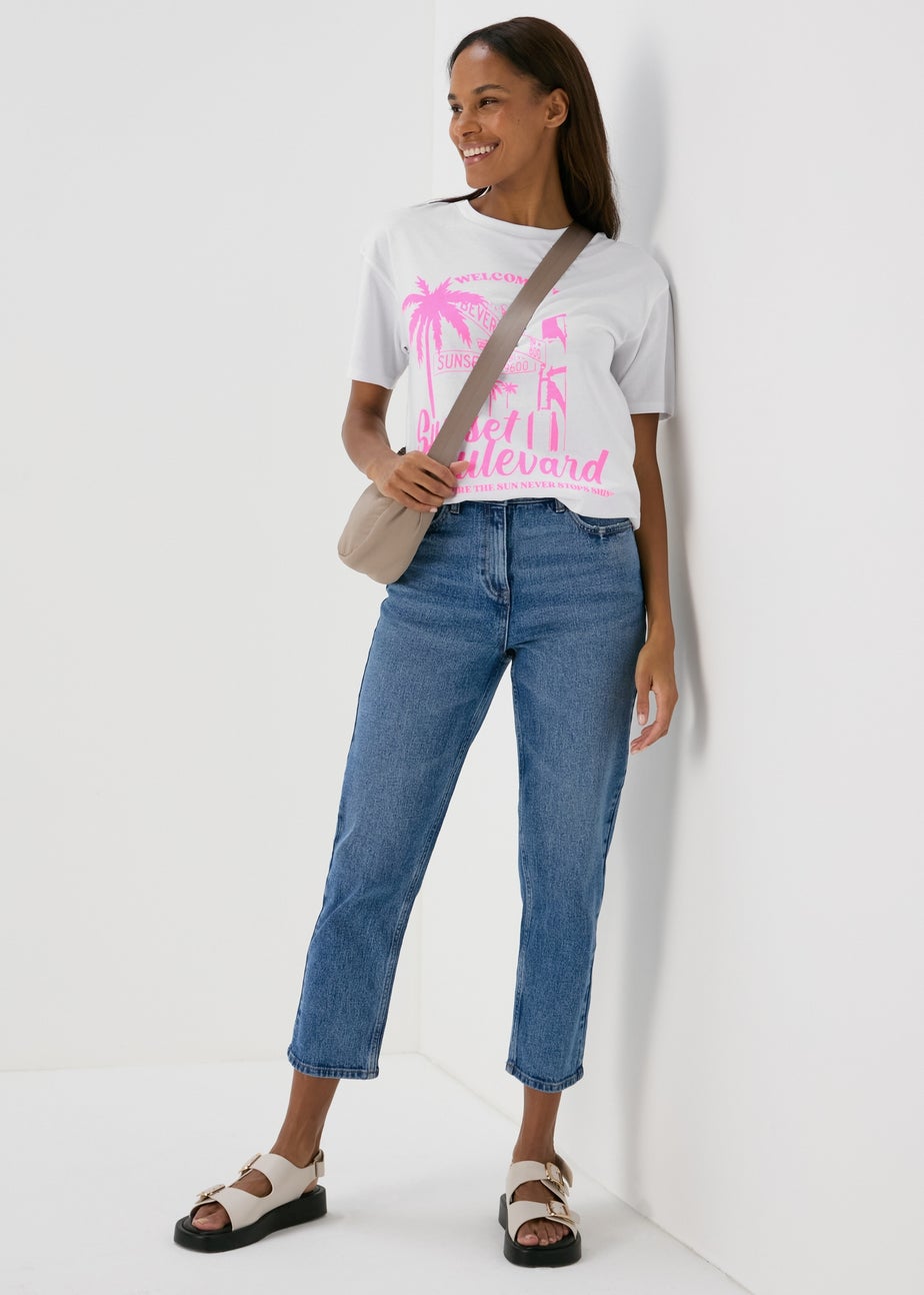 White & Pink Tropical Island Oversized T-Shirt