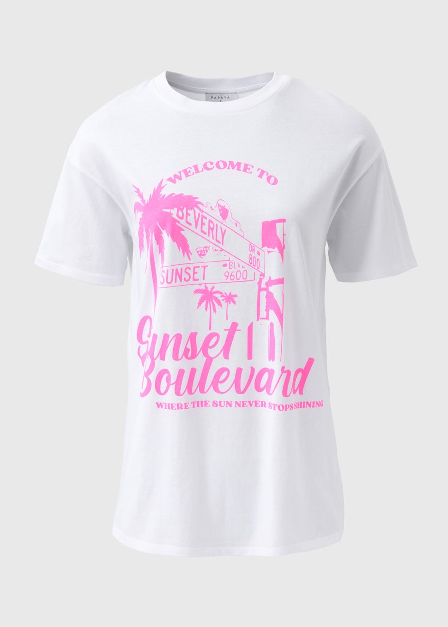 White & Pink Tropical Island Oversized T-Shirt