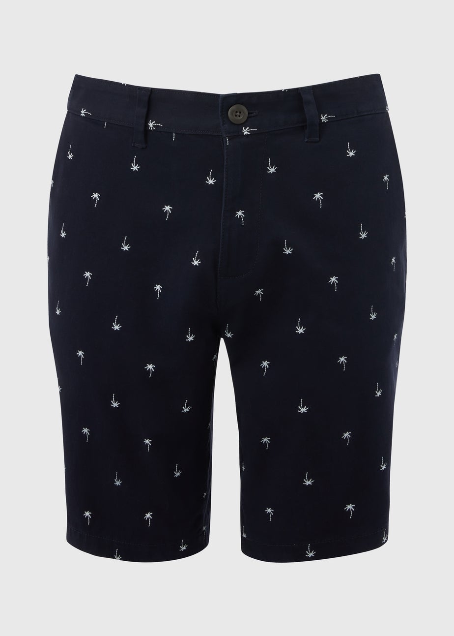 Navy Palm Print Shorts