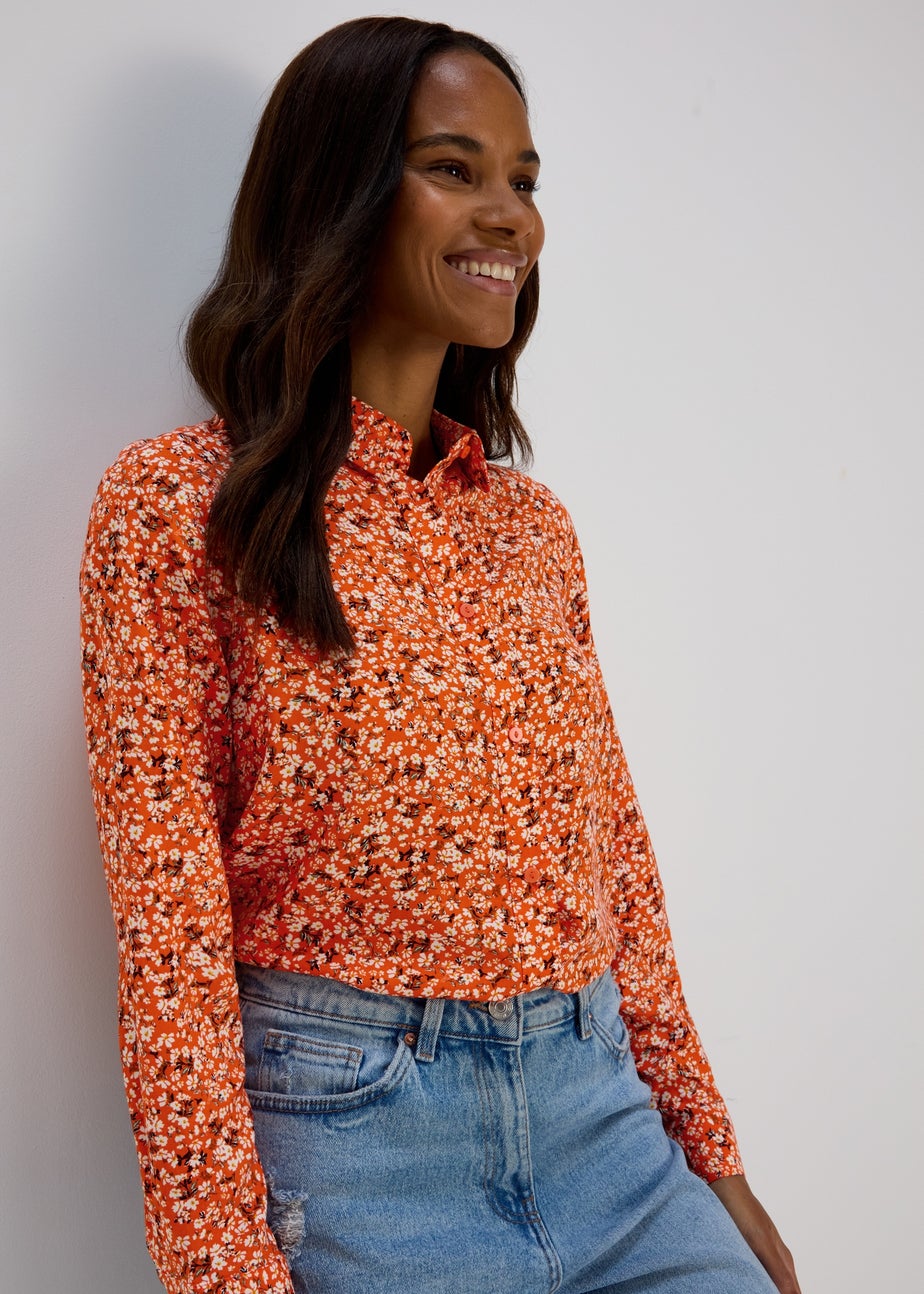 Orange Ditsy Viscose Shirt